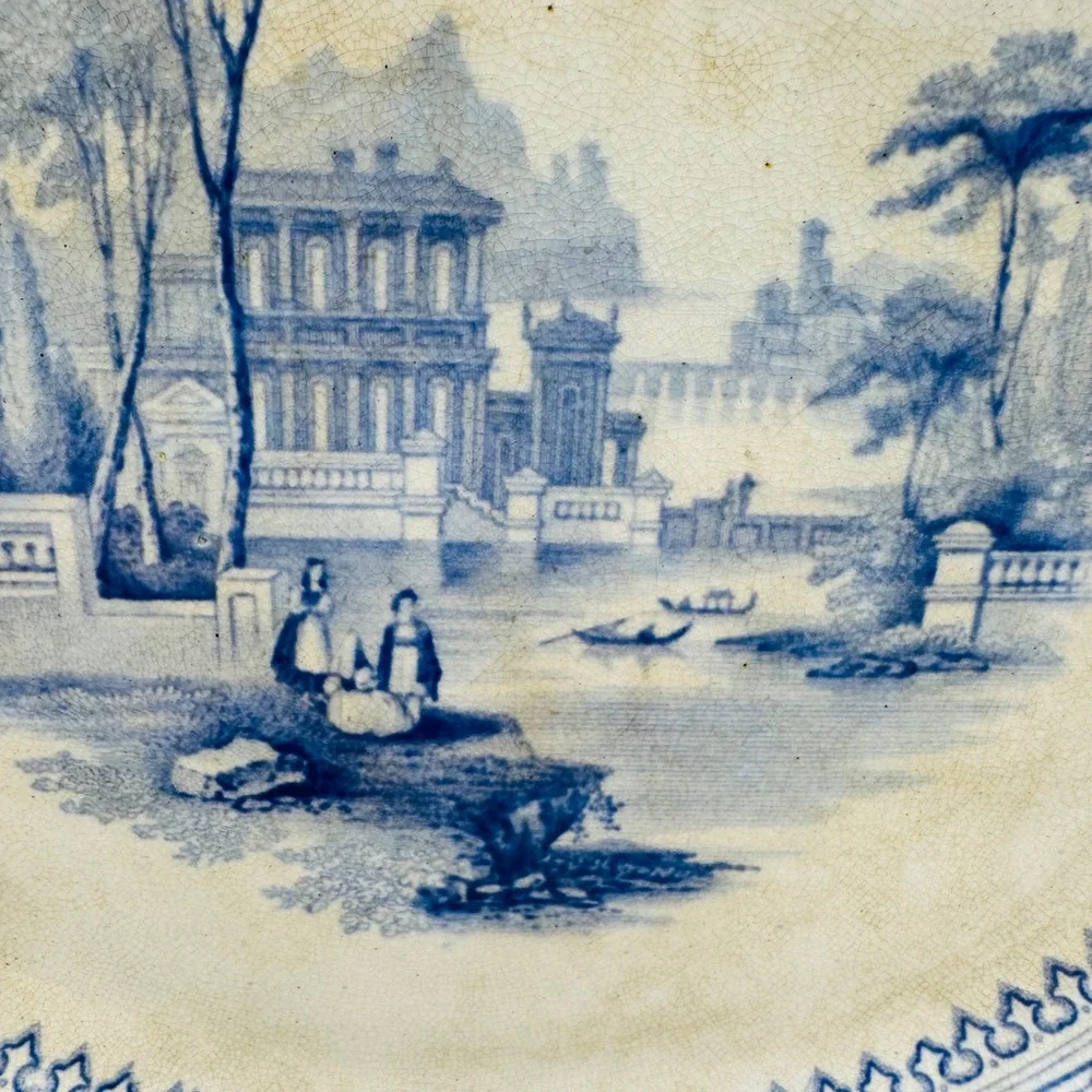 Vintage Doria Ironstone Light Blue Transferware Scenic Dinner Plate 9.5